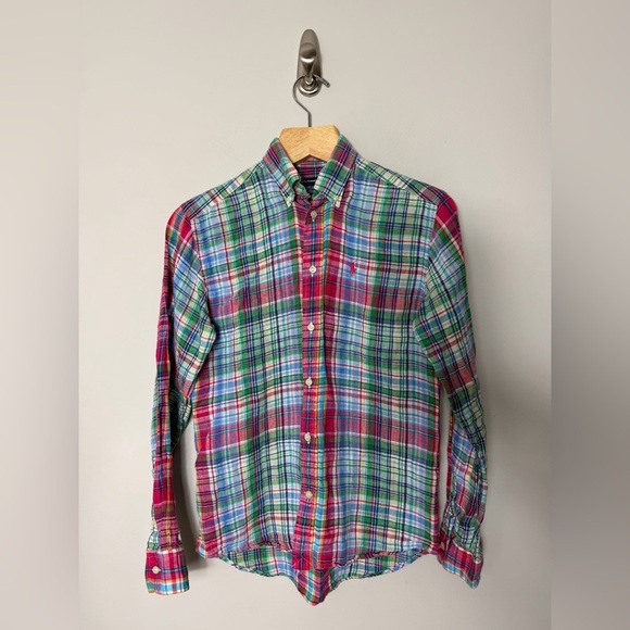 Ralph Lauren Tops - Ralph Lauren Sport Plaid 100% Linen Long Sleeve Button Down Shirt Collared 843